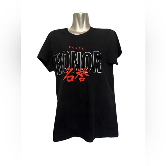 Honor MCMXC Black Tee with Red and White Graphics - Picture 1 of 4